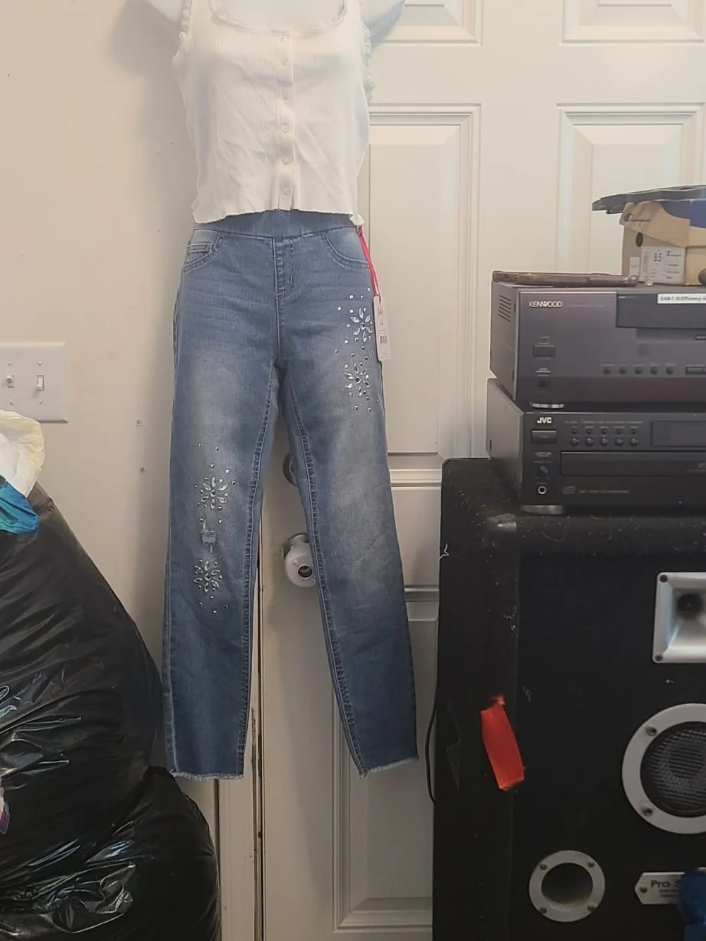 Justice Light Blue Skinny Jeans with Rhinestone Star Details